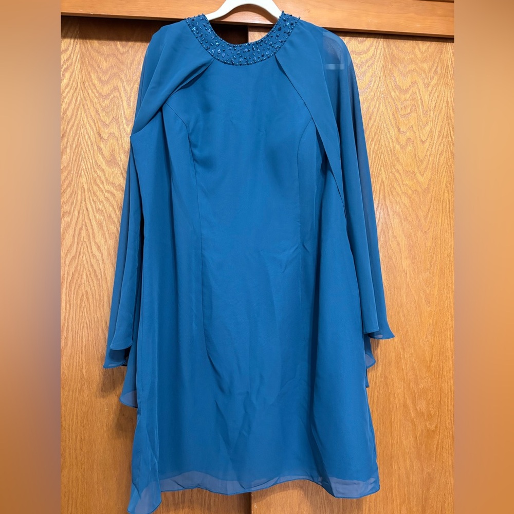 NWT JJ’s House Mother of the Bride Chiffon Dress, 18W, Navy Blue.